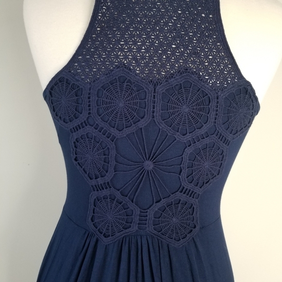 NWT Gilli Gabbiey Crochet Back Knit Maternity Maxi Dress Navy Racerback Size M - Picture 10 of 14